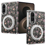 Til Samsung Galaxy Z Fold8 Cover Drejelig Støttefod Blomstret Mønster Læder + PC Beskyttelsescover