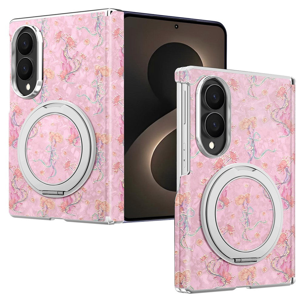 Til Samsung Galaxy Z Fold8 Cover Drejelig Støttefod Blomstret Mønster Læder + PC Beskyttelsescover