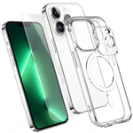 For iPhone 13 Pro Magnetic Case TPU + PC Clear Phone Cover with High Aluminium-silicon Glass Screen Protector + Tempered Glass Lens Protector