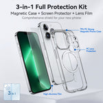 For iPhone 13 Pro Magnetic Case TPU + PC Clear Phone Cover with High Aluminium-silicon Glass Screen Protector + Tempered Glass Lens Protector