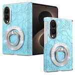 For Samsung Galaxy Z Fold8 Case Rhinestone Magnetic Kickstand Floral Pattern Leather Back Cover
