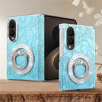 For Samsung Galaxy Z Fold8 Case Rhinestone Magnetic Kickstand Floral Pattern Leather Back Cover