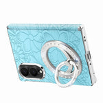 For Samsung Galaxy Z Fold8 Case Rhinestone Magnetic Kickstand Floral Pattern Leather Back Cover