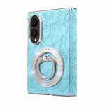 For Samsung Galaxy Z Fold8 Case Rhinestone Magnetic Kickstand Floral Pattern Leather Back Cover