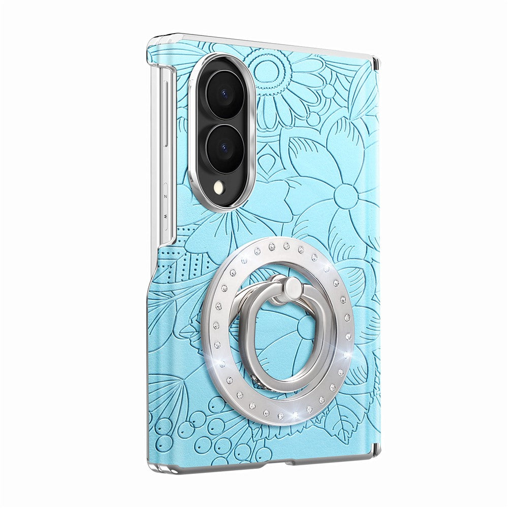 For Samsung Galaxy Z Fold8 Case Rhinestone Magnetic Kickstand Floral Pattern Leather Back Cover