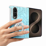 For Samsung Galaxy Z Fold8 Case Rhinestone Magnetic Kickstand Floral Pattern Leather Back Cover