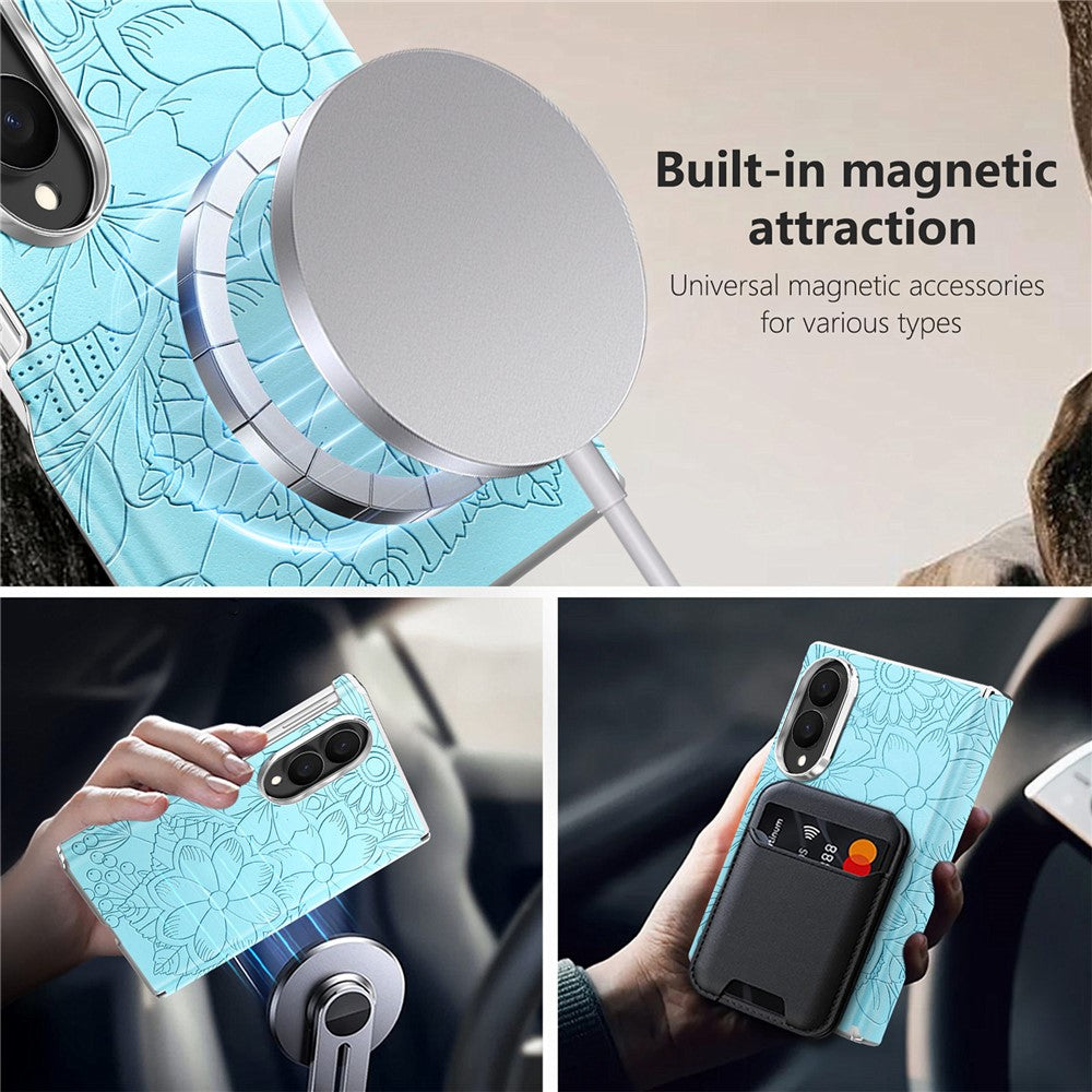 For Samsung Galaxy Z Fold8 Case Rhinestone Magnetic Kickstand Floral Pattern Leather Back Cover