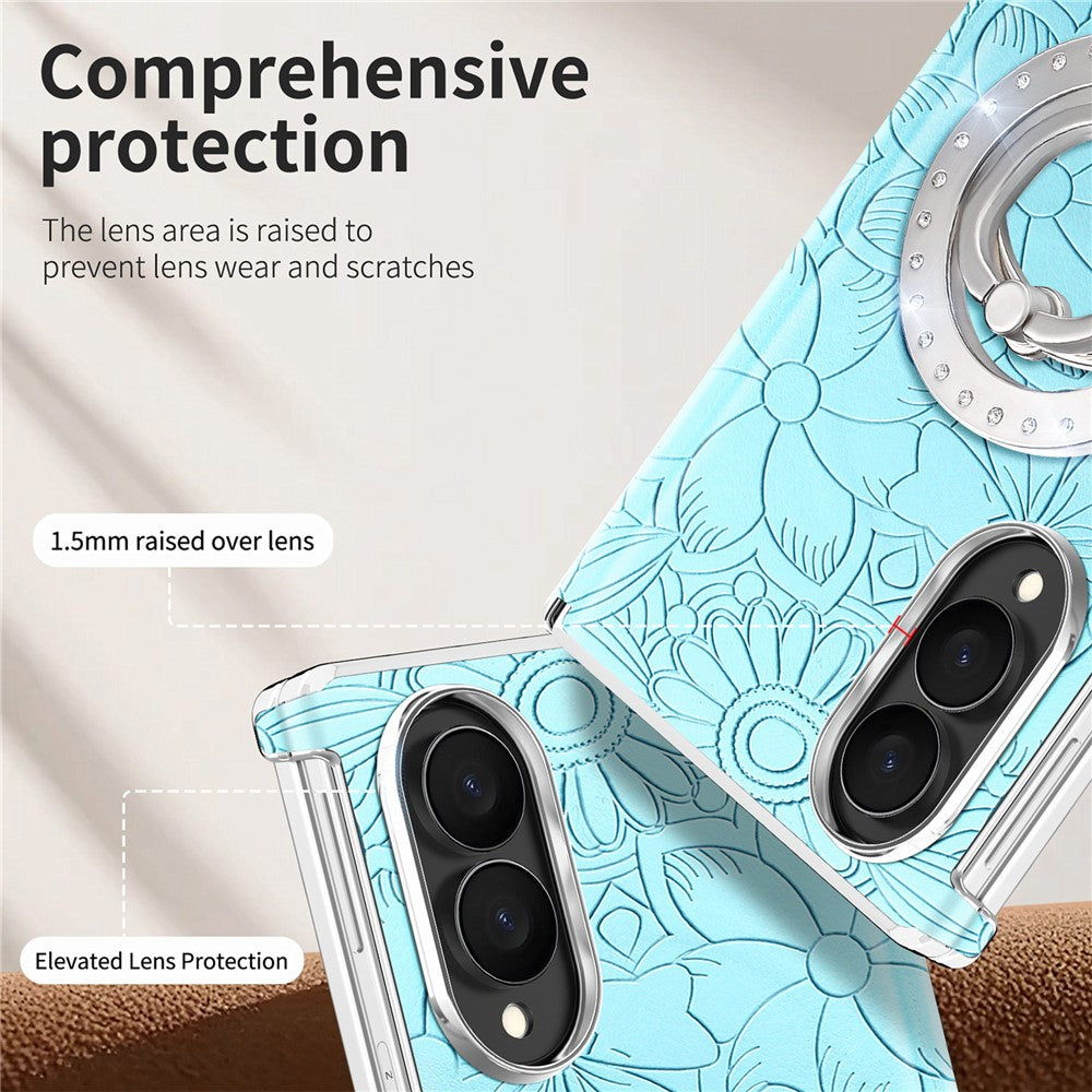 For Samsung Galaxy Z Fold8 Case Rhinestone Magnetic Kickstand Floral Pattern Leather Back Cover
