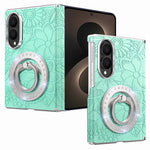 For Samsung Galaxy Z Fold8 Case Rhinestone Magnetic Kickstand Floral Pattern Leather Back Cover