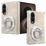 For Samsung Galaxy Z Fold8 Case Rhinestone Magnetic Kickstand Floral Pattern Leather Back Cover