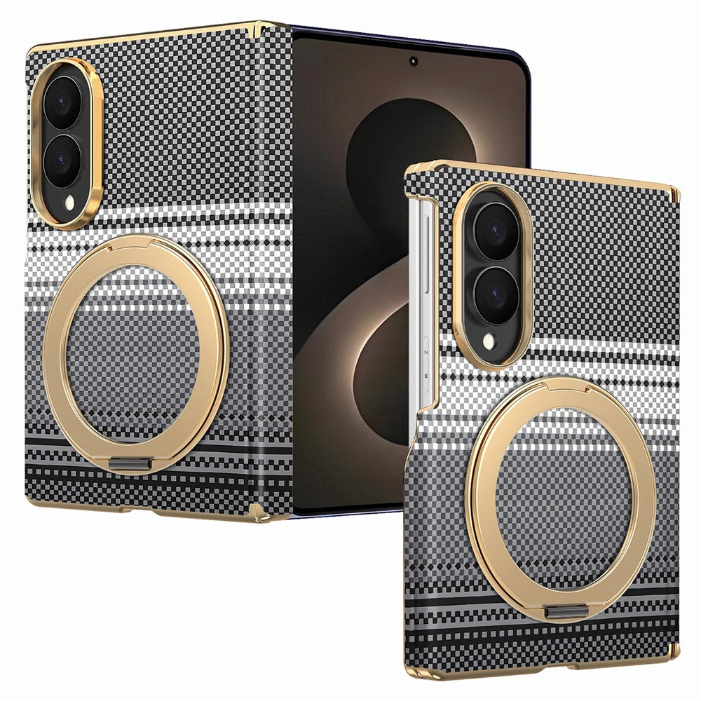 For Samsung Galaxy Z Fold8 Magnetic Case Ring Kickstand Hinge Design Electroplated Leather + PC Phone Cover