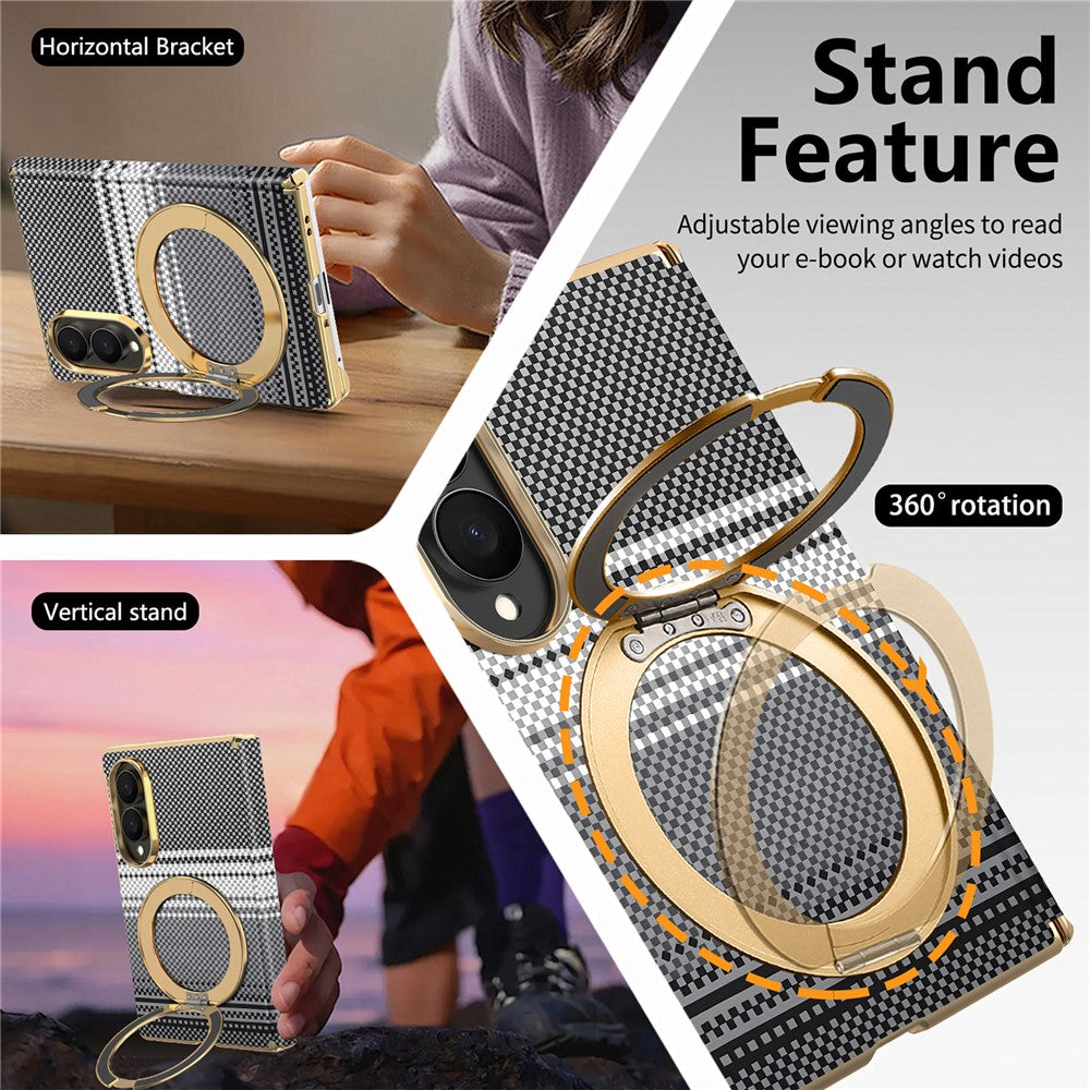 For Samsung Galaxy Z Fold8 Magnetic Case Ring Kickstand Hinge Design Electroplated Leather + PC Phone Cover
