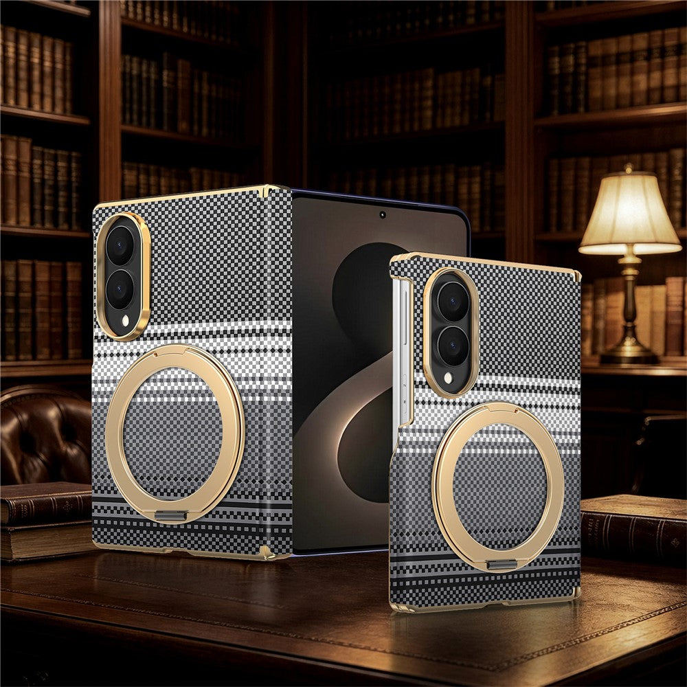 For Samsung Galaxy Z Fold8 Magnetic Case Ring Kickstand Hinge Design Electroplated Leather + PC Phone Cover