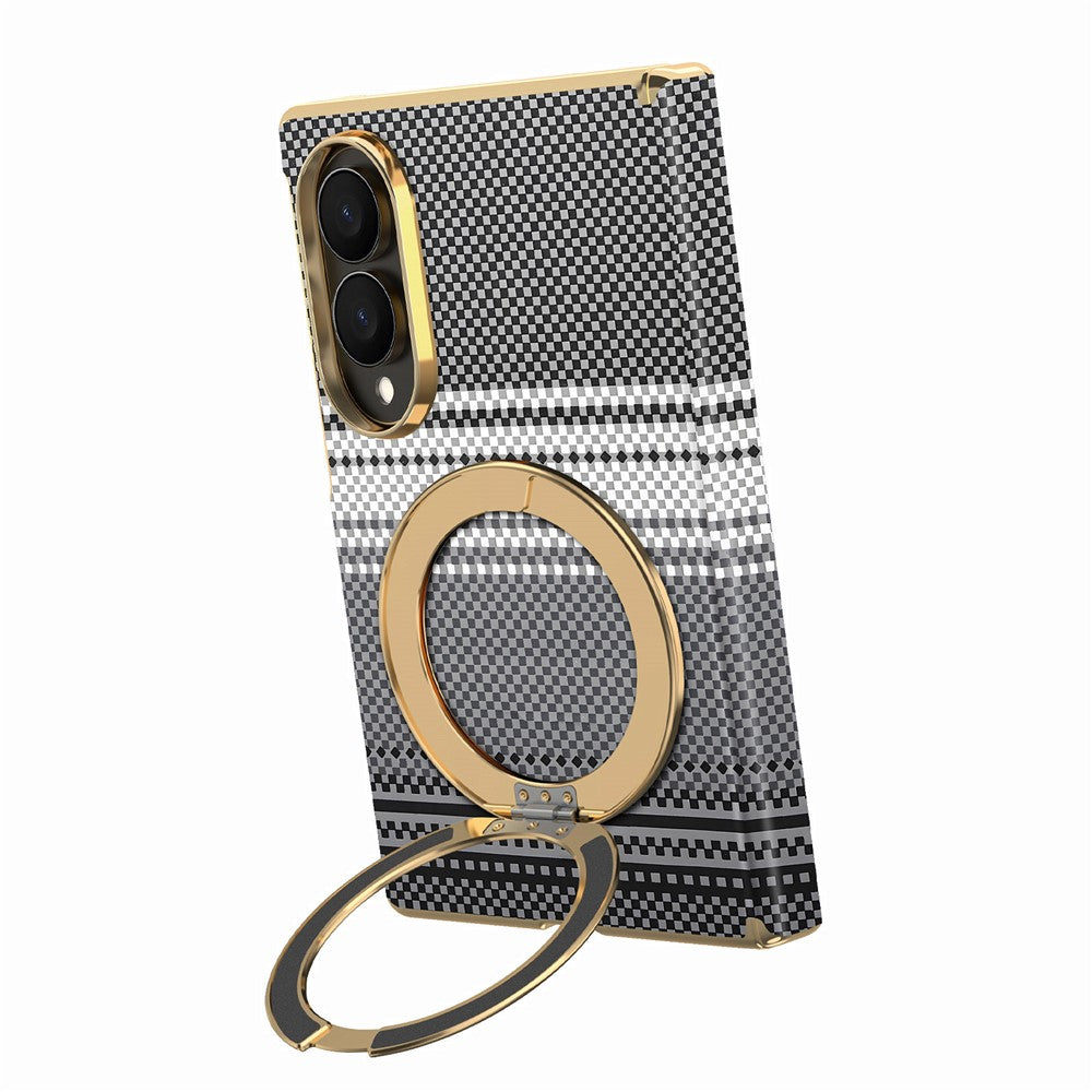 For Samsung Galaxy Z Fold8 Magnetic Case Ring Kickstand Hinge Design Electroplated Leather + PC Phone Cover