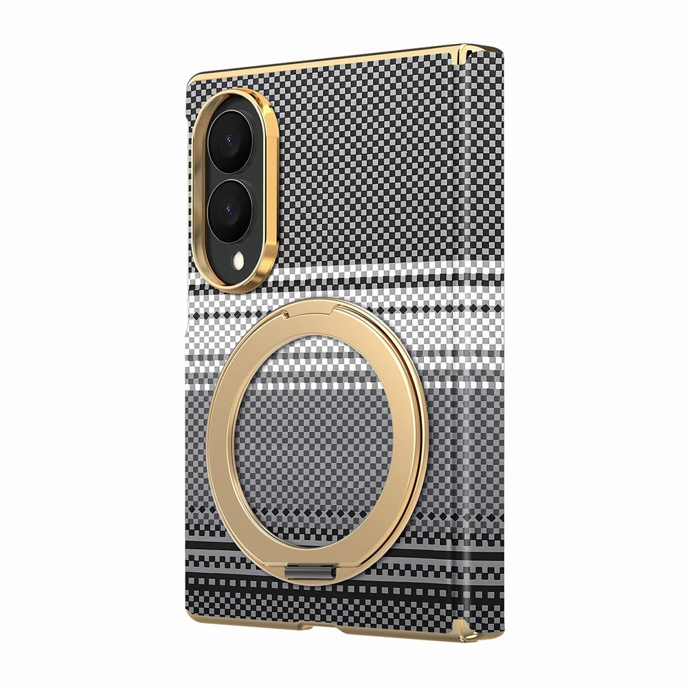 For Samsung Galaxy Z Fold8 Magnetic Case Ring Kickstand Hinge Design Electroplated Leather + PC Phone Cover