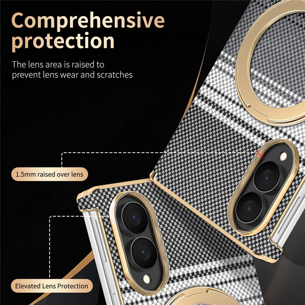 For Samsung Galaxy Z Fold8 Magnetic Case Ring Kickstand Hinge Design Electroplated Leather + PC Phone Cover