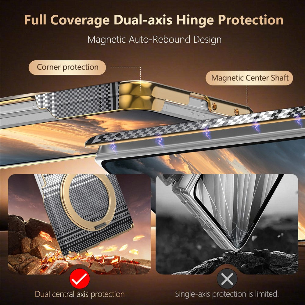 For Samsung Galaxy Z Fold8 Magnetic Case Ring Kickstand Hinge Design Electroplated Leather + PC Phone Cover