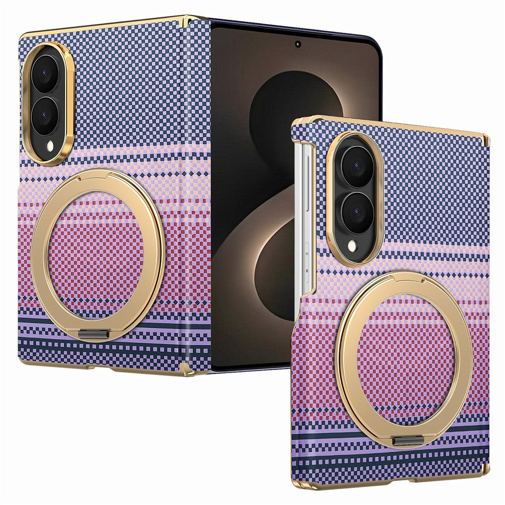 For Samsung Galaxy Z Fold8 Magnetic Case Ring Kickstand Hinge Design Electroplated Leather + PC Phone Cover