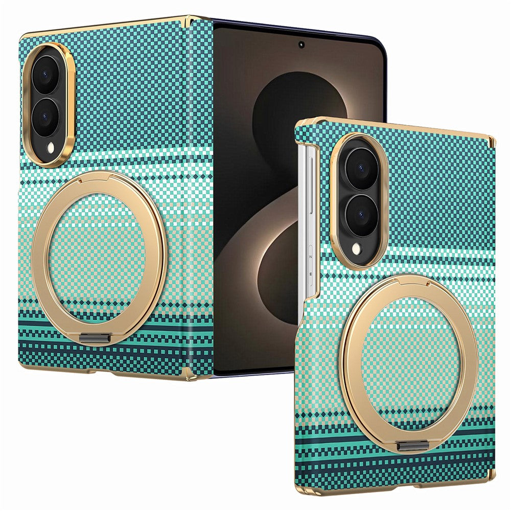 For Samsung Galaxy Z Fold8 Magnetic Case Ring Kickstand Hinge Design Electroplated Leather + PC Phone Cover