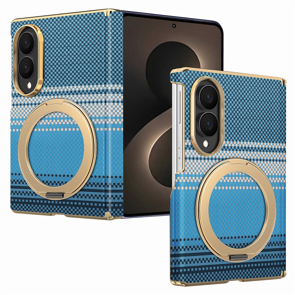 For Samsung Galaxy Z Fold8 Magnetic Case Ring Kickstand Hinge Design Electroplated Leather + PC Phone Cover
