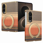 For Samsung Galaxy Z Fold8 Magnetic Case Ring Kickstand Hinge Design Electroplated Leather + PC Phone Cover
