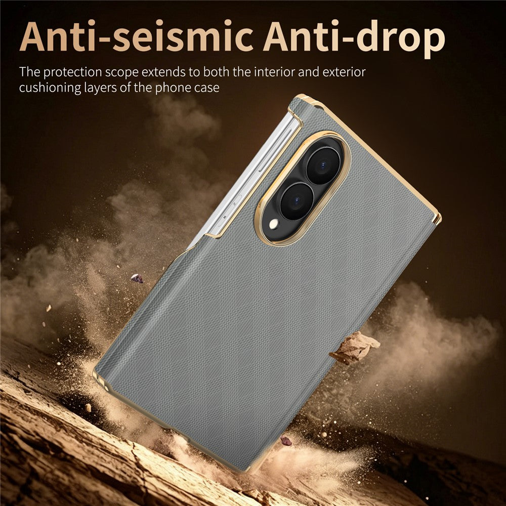 For Samsung Galaxy Z Fold8 Magnetic Case Dual-Axis Hinge Protection Grid Pattern Leather + PC Phone Back Cover