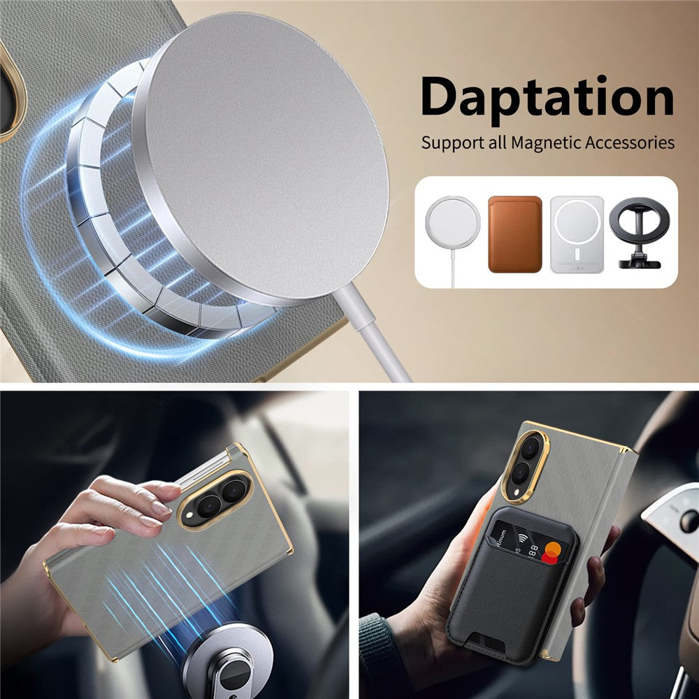 For Samsung Galaxy Z Fold8 Magnetic Case Dual-Axis Hinge Protection Grid Pattern Leather + PC Phone Back Cover
