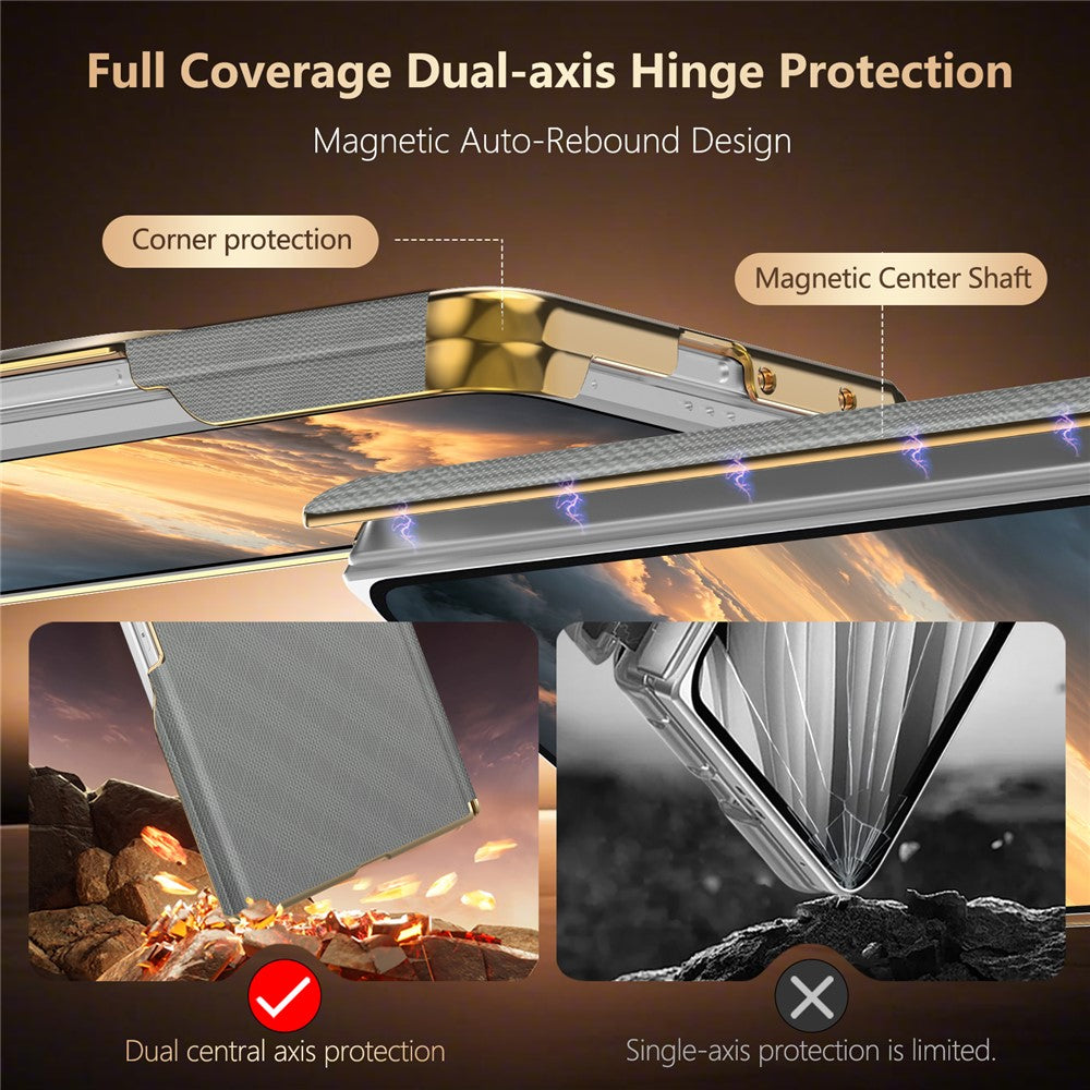 For Samsung Galaxy Z Fold8 Magnetic Case Dual-Axis Hinge Protection Grid Pattern Leather + PC Phone Back Cover
