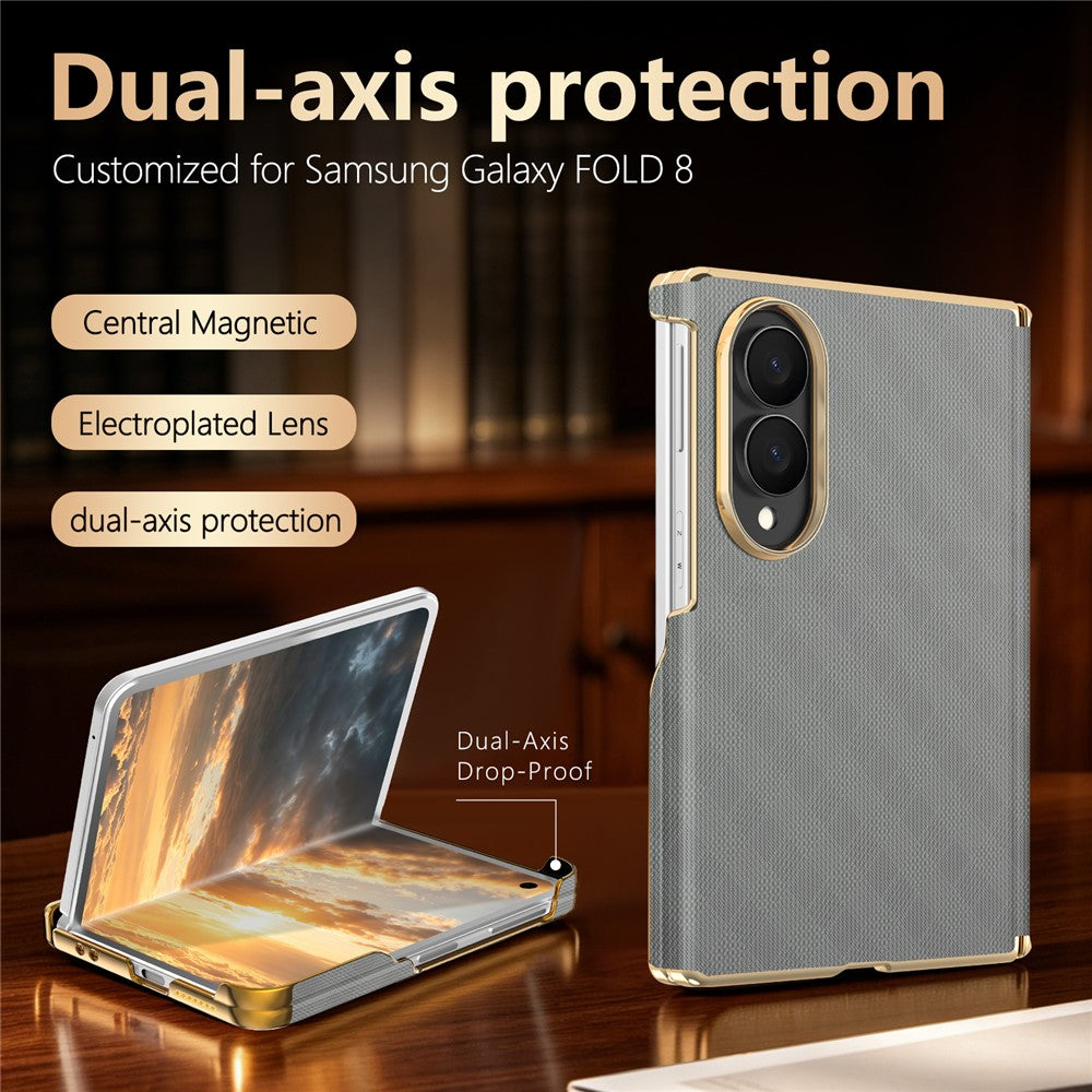For Samsung Galaxy Z Fold8 Magnetic Case Dual-Axis Hinge Protection Grid Pattern Leather + PC Phone Back Cover