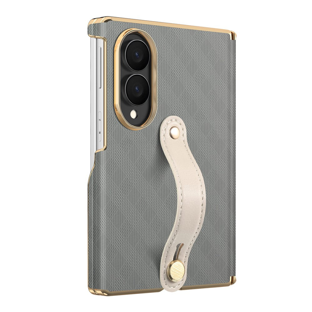 For Samsung Galaxy Z Fold8 Case with Wristband PU Leather + PC Dual-Axis Hinge Protection Phone Cover