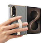 For Samsung Galaxy Z Fold8 Case with Wristband PU Leather + PC Dual-Axis Hinge Protection Phone Cover