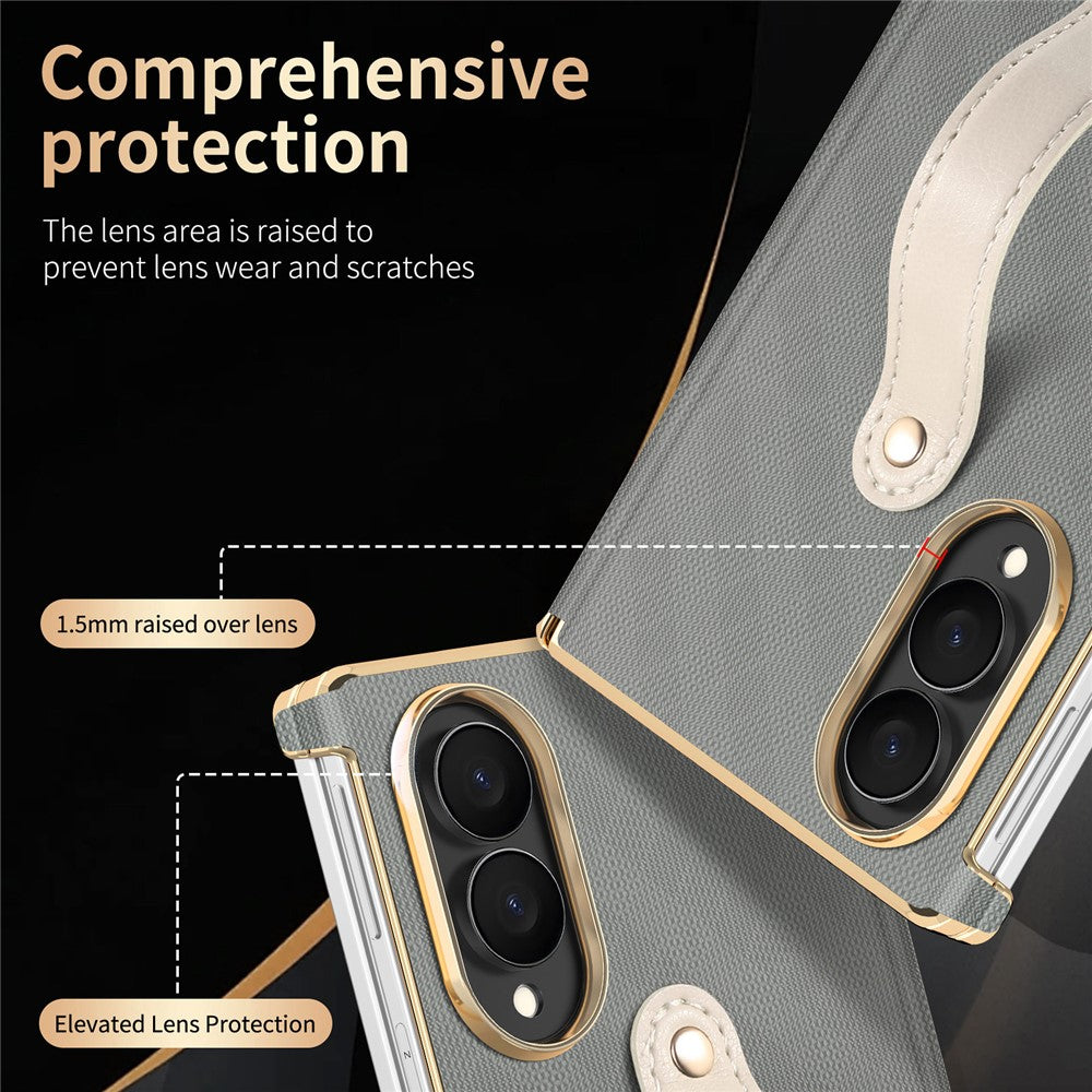 For Samsung Galaxy Z Fold8 Case with Wristband PU Leather + PC Dual-Axis Hinge Protection Phone Cover