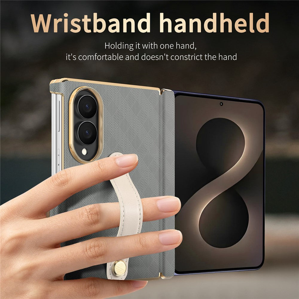 For Samsung Galaxy Z Fold8 Case with Wristband PU Leather + PC Dual-Axis Hinge Protection Phone Cover