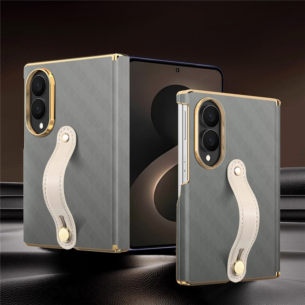 For Samsung Galaxy Z Fold8 Case with Wristband PU Leather + PC Dual-Axis Hinge Protection Phone Cover