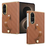 For Samsung Galaxy Z Fold8 Case with Wristband PU Leather + PC Dual-Axis Hinge Protection Phone Cover