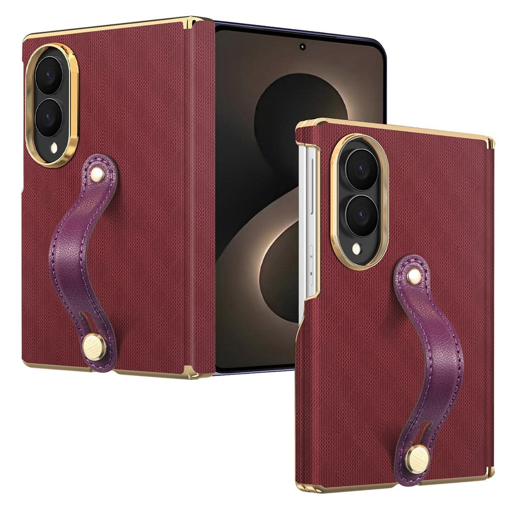 For Samsung Galaxy Z Fold8 Case with Wristband PU Leather + PC Dual-Axis Hinge Protection Phone Cover