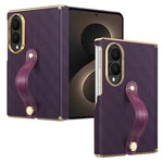 For Samsung Galaxy Z Fold8 Case with Wristband PU Leather + PC Dual-Axis Hinge Protection Phone Cover