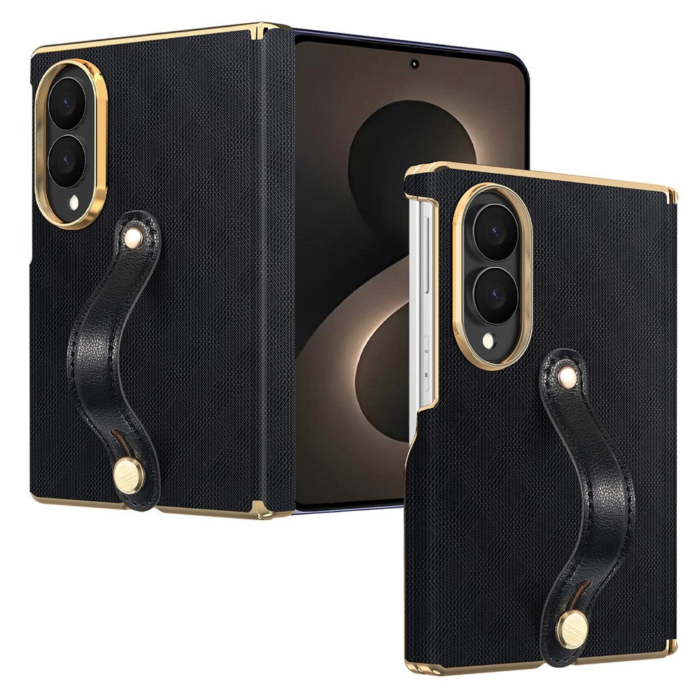 For Samsung Galaxy Z Fold8 Case with Wristband PU Leather + PC Dual-Axis Hinge Protection Phone Cover