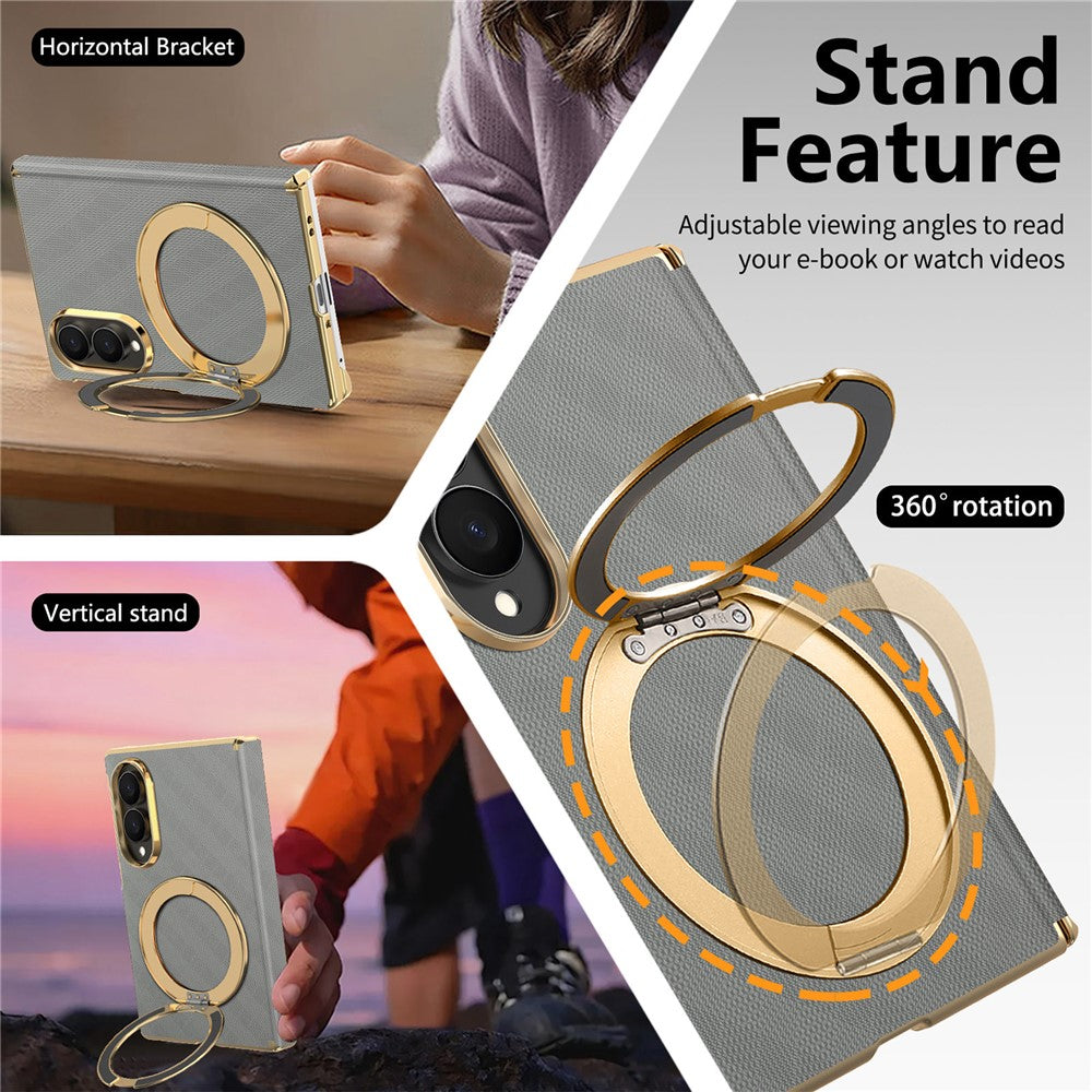 For Samsung Galaxy Z Fold8 Case Magnetic Kickstand Leather + PC Dual-Axis Hinge Protection Phone Cover