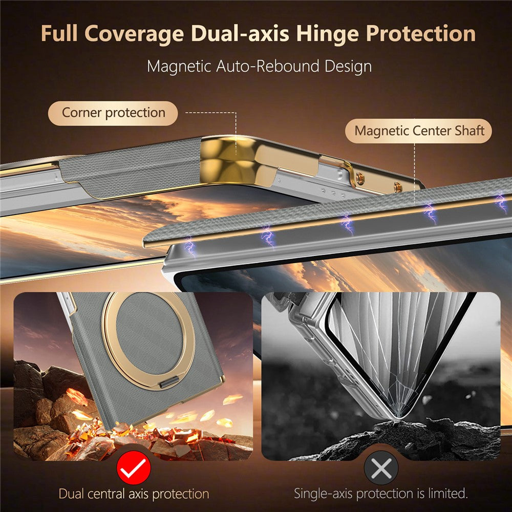 For Samsung Galaxy Z Fold8 Case Magnetic Kickstand Leather + PC Dual-Axis Hinge Protection Phone Cover