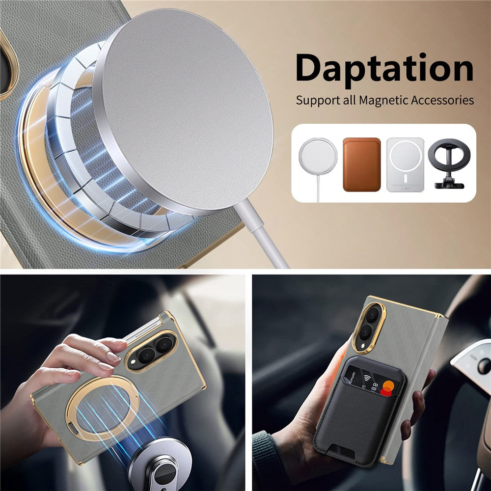 For Samsung Galaxy Z Fold8 Case Magnetic Kickstand Leather + PC Dual-Axis Hinge Protection Phone Cover