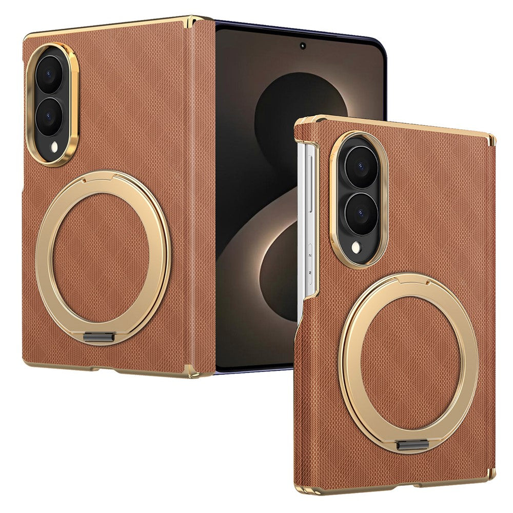 For Samsung Galaxy Z Fold8 Case Magnetic Kickstand Leather + PC Dual-Axis Hinge Protection Phone Cover