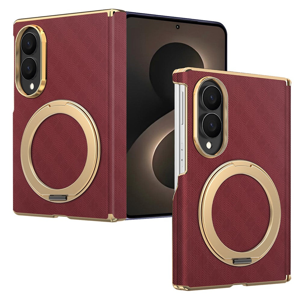 For Samsung Galaxy Z Fold8 Case Magnetic Kickstand Leather + PC Dual-Axis Hinge Protection Phone Cover