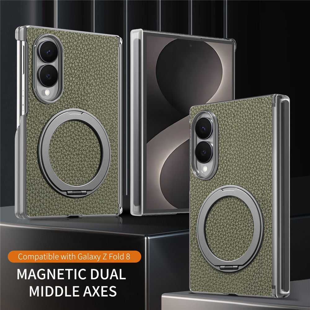 For Samsung Galaxy Z Fold8 Magnetic Case Litchi Texture Leather Phone Cover with 360 Rotating Ring Kickstand