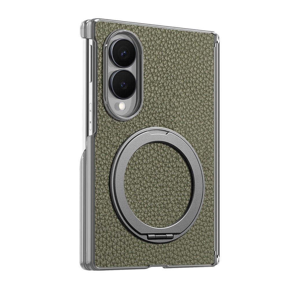 For Samsung Galaxy Z Fold8 Magnetic Case Litchi Texture Leather Phone Cover with 360 Rotating Ring Kickstand