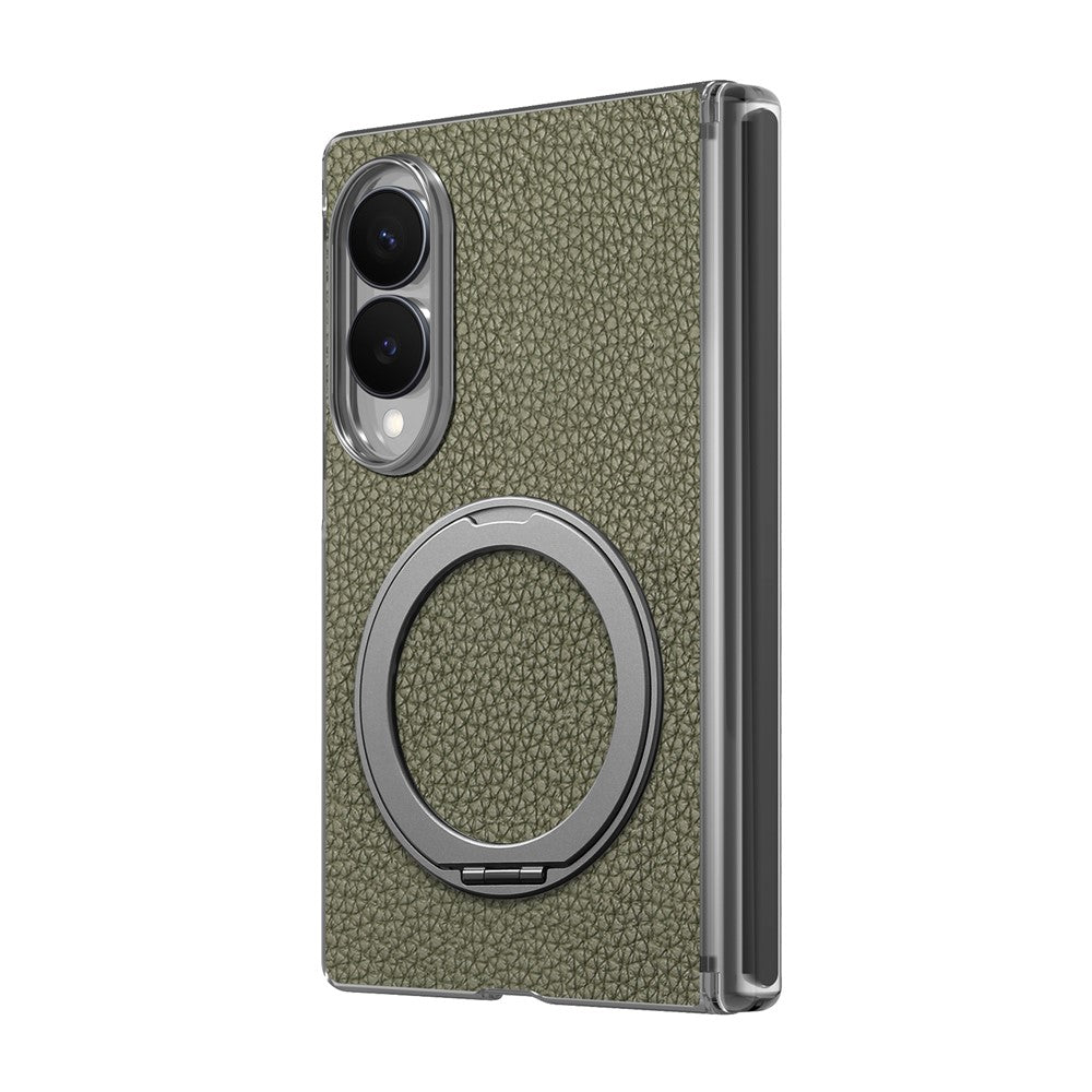 For Samsung Galaxy Z Fold8 Magnetic Case Litchi Texture Leather Phone Cover with 360 Rotating Ring Kickstand