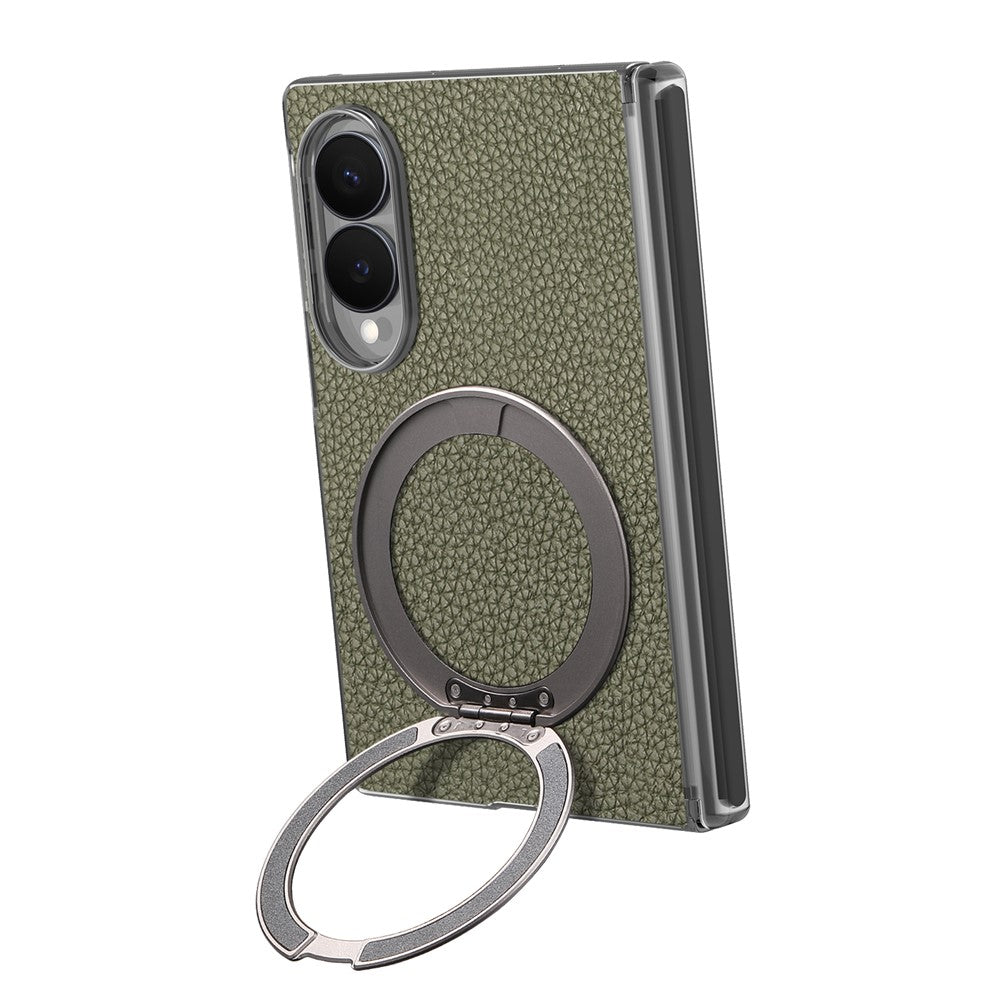 For Samsung Galaxy Z Fold8 Magnetic Case Litchi Texture Leather Phone Cover with 360 Rotating Ring Kickstand