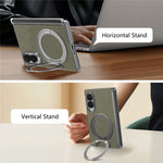 For Samsung Galaxy Z Fold8 Magnetic Case Litchi Texture Leather Phone Cover with 360 Rotating Ring Kickstand
