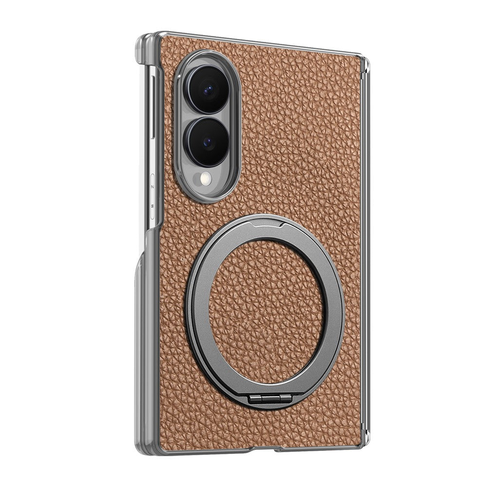 For Samsung Galaxy Z Fold8 Magnetic Case Litchi Texture Leather Phone Cover with 360 Rotating Ring Kickstand