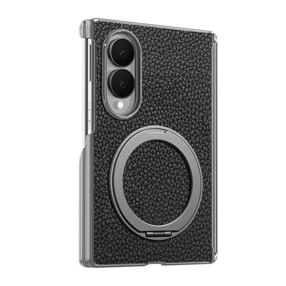 For Samsung Galaxy Z Fold8 Magnetic Case Litchi Texture Leather Phone Cover with 360 Rotating Ring Kickstand